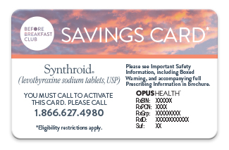 Synthroid Cost; co-pay card